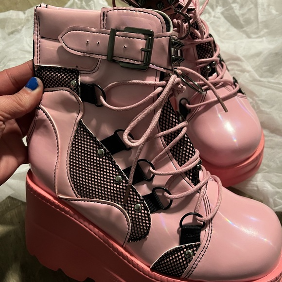 Pink and Black Punk Platform Shoes NEW Size 7 - Picture 8 of 9